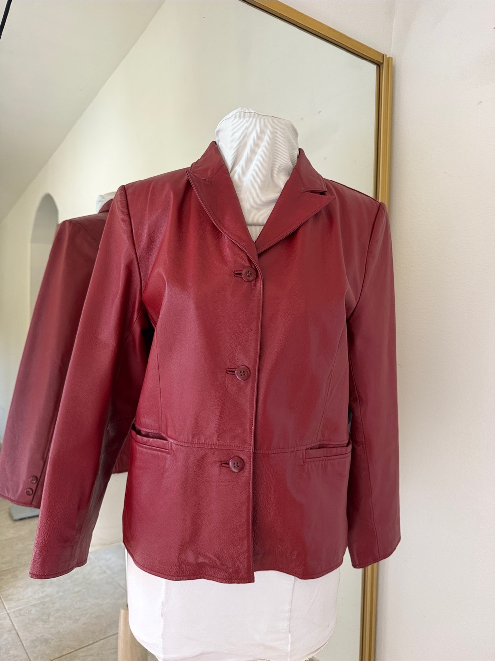 Vintage Clio Red Leather Blazer Jacket